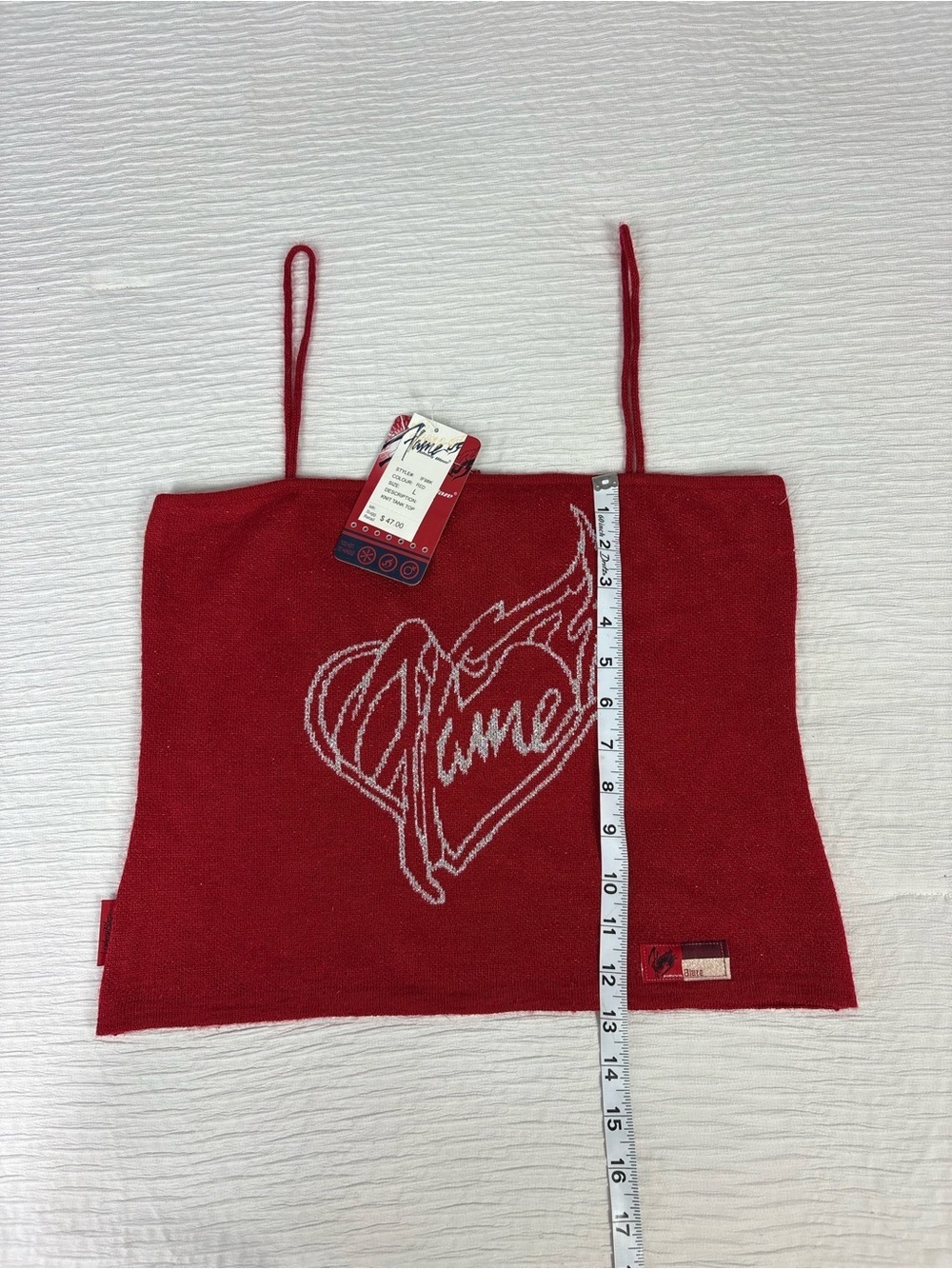 Flame Heart Knit Red Tank Top with Script Detail - Picture 5 of 6